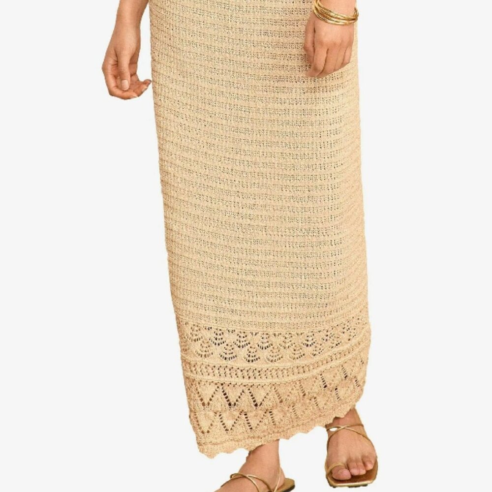 LOVE & ROSES IVORY WHITE METALLIC CROCHET KNIT MAXI SKIRT - BNWT - US18